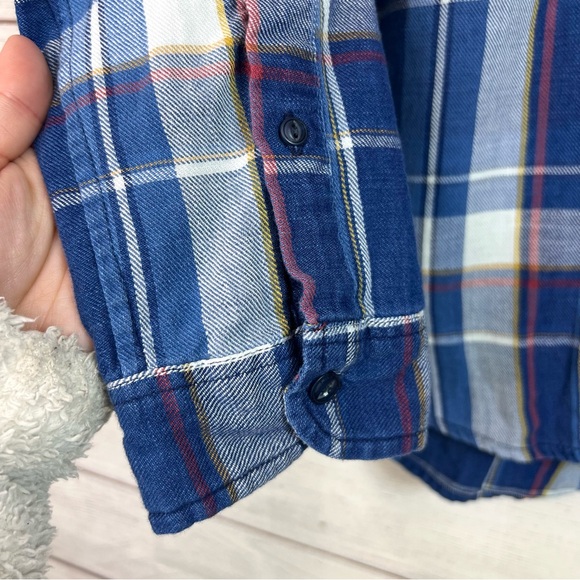 Current/Elliott Blue White Yellow Red Plaid Flannel Button Down Shirt Womens 1 - Picture 6 of 10